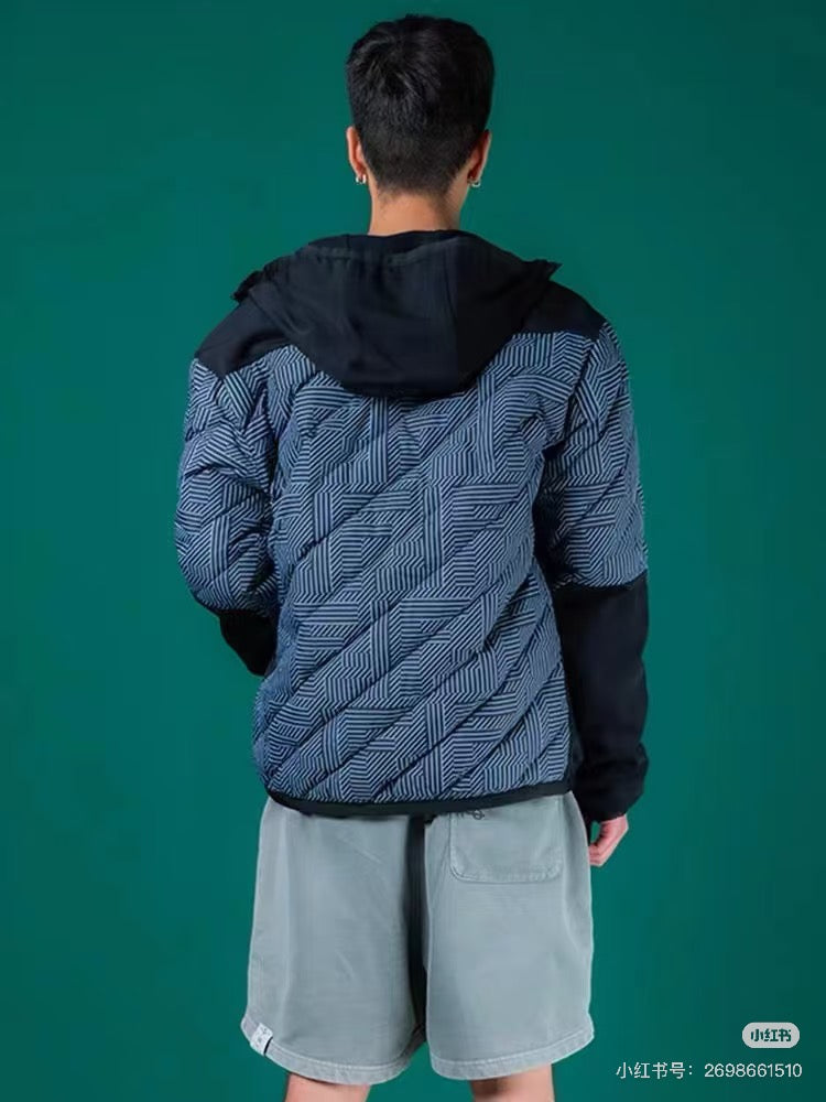 FENDI 黑藍滿印FF拼接口袋棉服