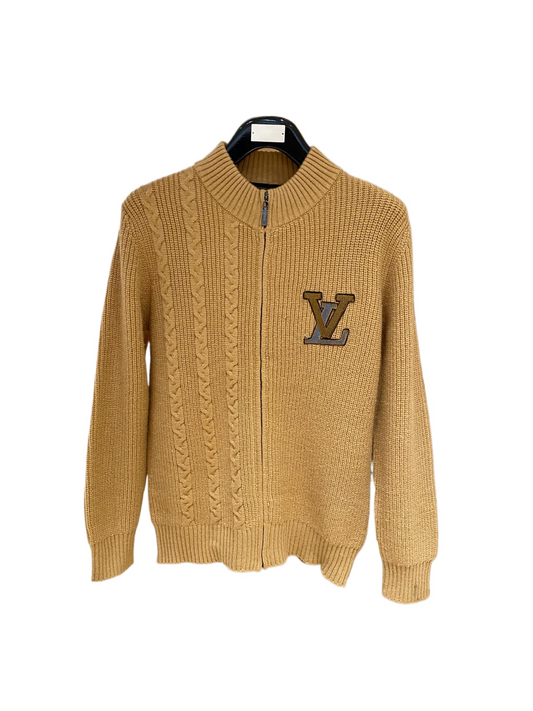 LV 刺繡LOGO羊毛衫外套 (土黃)