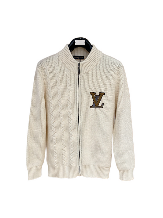 LV 刺繡LOGO羊毛衫外套 (米白)