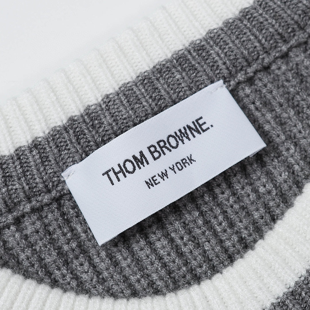 ThomBrowne 四條紋套頭長袖圓領毛衣