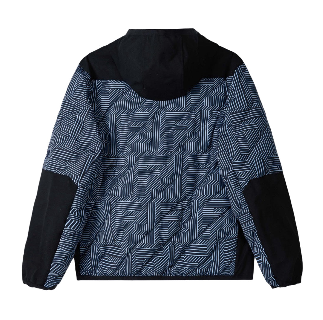 FENDI 黑藍滿印FF拼接口袋棉服