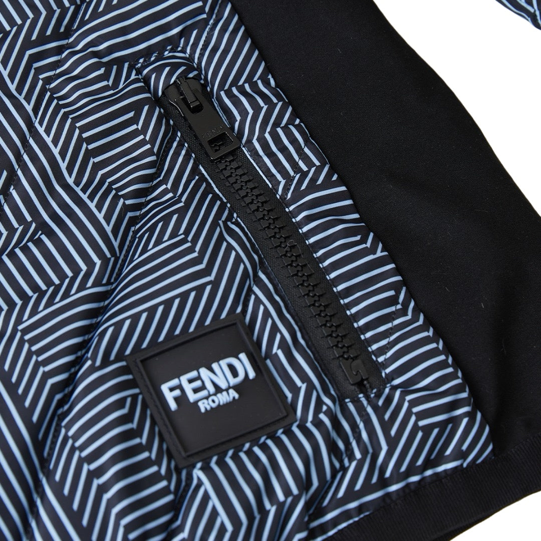FENDI 黑藍滿印FF拼接口袋棉服