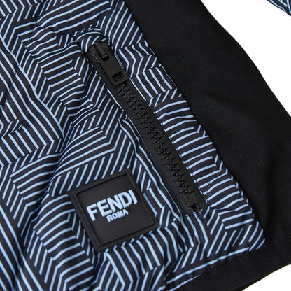 FENDI 黑藍滿印FF拼接口袋棉服
