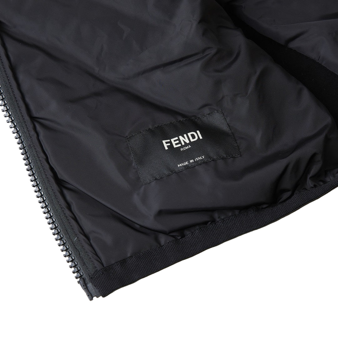 FENDI 黑藍滿印FF拼接口袋棉服