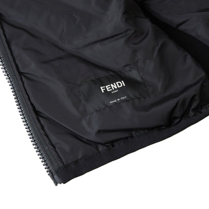 FENDI 黑藍滿印FF拼接口袋棉服