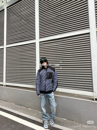 FENDI 黑藍滿印FF拼接口袋棉服