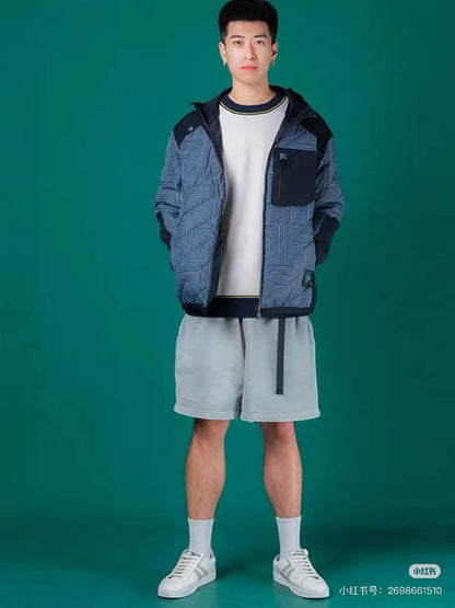 FENDI 黑藍滿印FF拼接口袋棉服