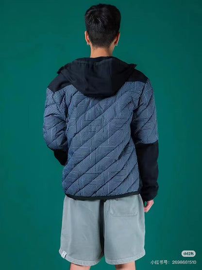 FENDI 黑藍滿印FF拼接口袋棉服