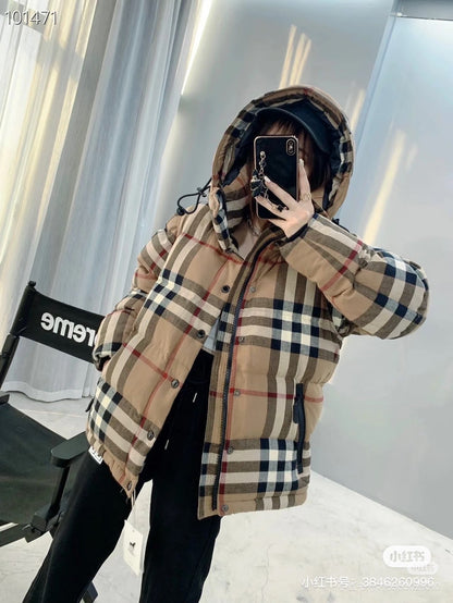 BURBERRY 拆袖大格紋羽絨服