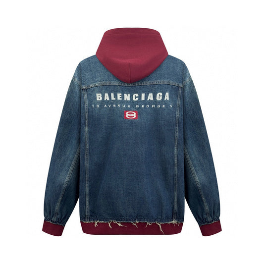 BALENCIAGA 雙環刺繡假兩件連帽牛仔外套