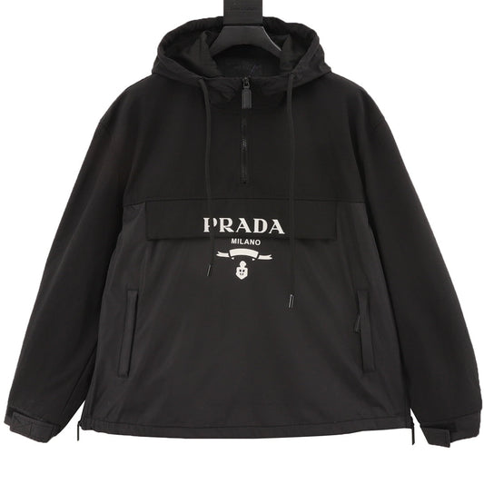 Prada 字母標誌半拉鍊連帽外套