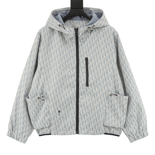 DIOR 滿印水洗做舊提花拉鍊風衣外套