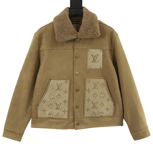 LV 壓花浮雕毛領牛仔外套