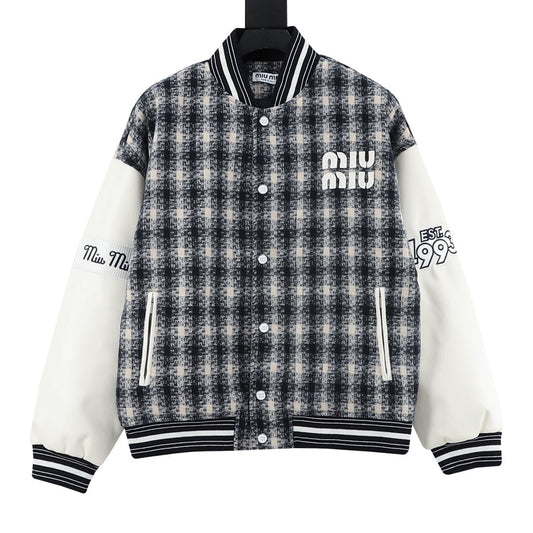 Miumiu 貼布刺繡拼接棒球服外套外套