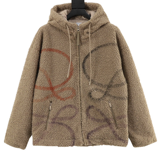 Loewe 塗鴉大LOGO羊羔絨連帽外套