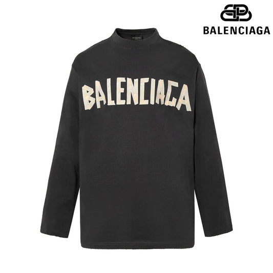 BALENCIAGA 黃膠帶數位直噴長袖T (黑)