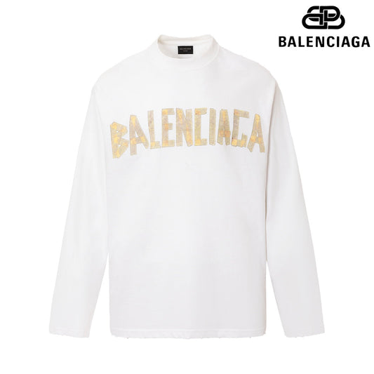 BALENCIAGA 黃膠帶數位直噴長袖T (白)