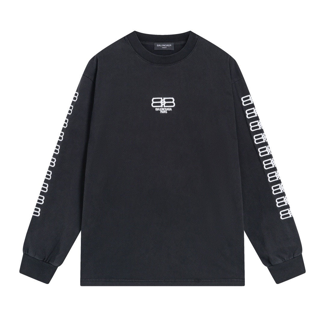 BALENCIAGA BB刺繡水洗作舊長袖T