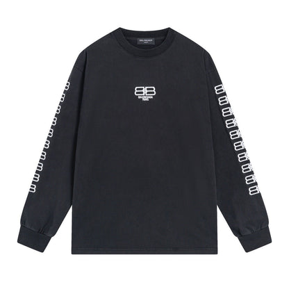 BALENCIAGA BB刺繡水洗作舊長袖T
