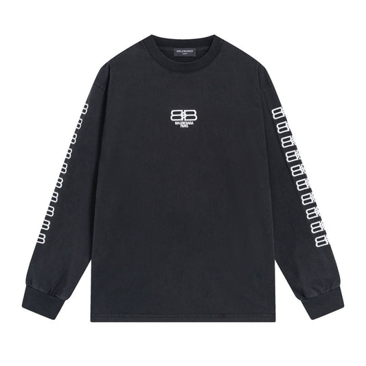 BALENCIAGA BB刺繡水洗作舊長袖T