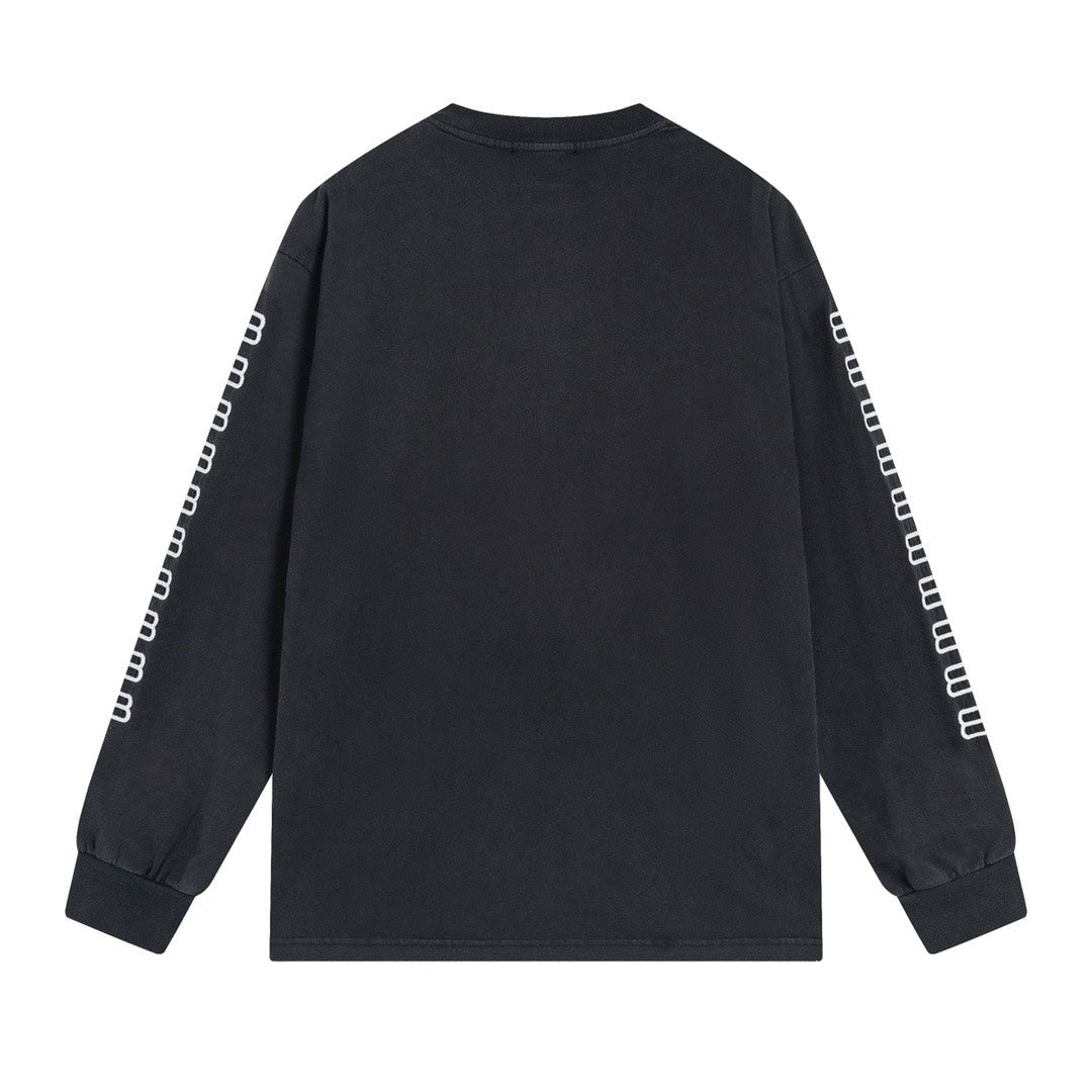 BALENCIAGA BB刺繡水洗作舊長袖T