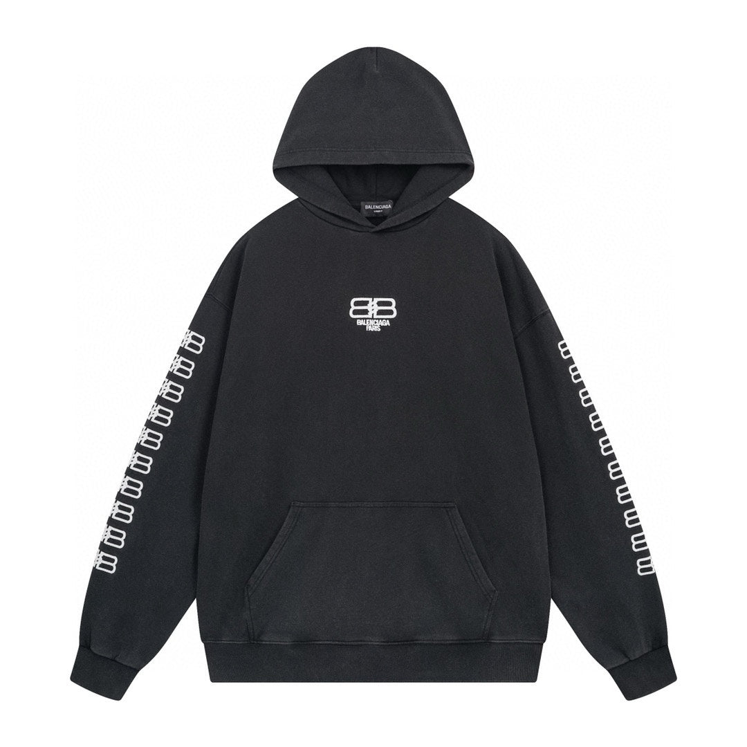BALENCIAGA BB刺繡連帽衛衣 (黑)