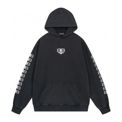 BALENCIAGA BB刺繡連帽衛衣 (黑)