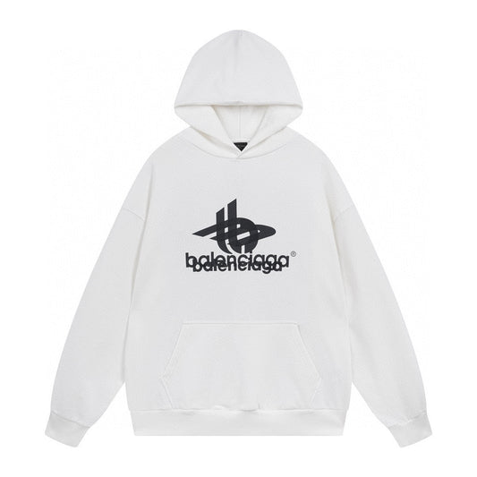 BALENCIAGA 幻影雙LOGO經典圖案印花長袖連帽衛衣 (白)