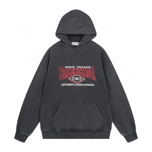 BALENCIAGA BB字母經典LOGO刺繡洗水做舊連帽衛衣