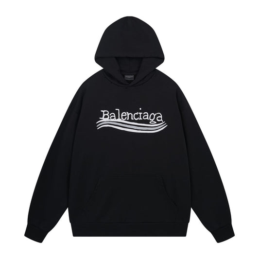 BALENCIAGA 前後可樂經典LOGO塗鴉磨爛連帽衛衣