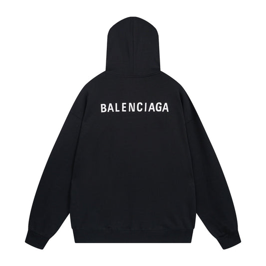BALENCIAGA 前後經典字母印花連帽衛衣 (黑)