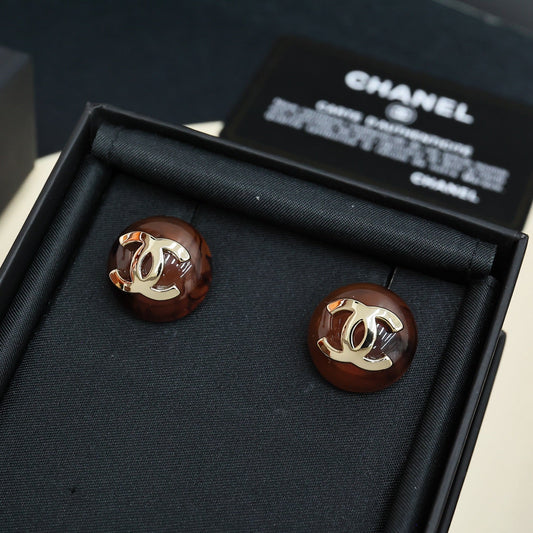 Chanel 糖果色圓形琥珀色耳環