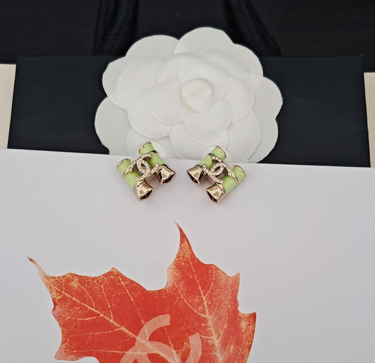 CHANEL 綠色H小香cc耳環