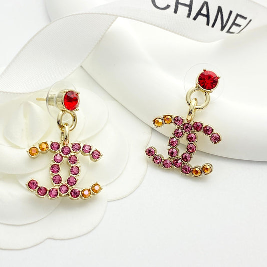 CHANEL 彩鑽雙c耳釘