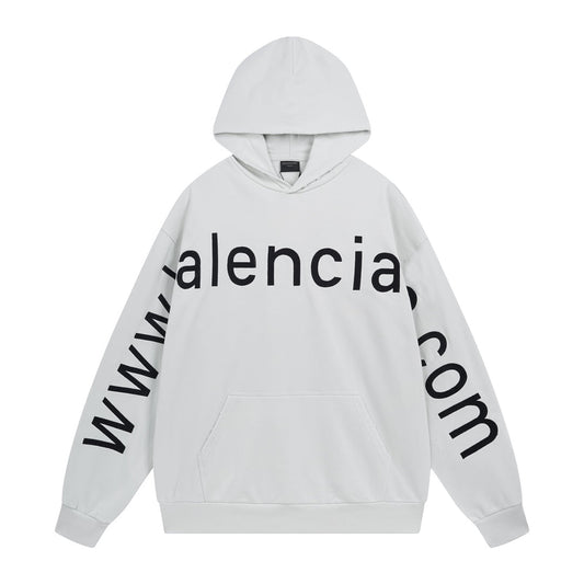 BALENCIAGA 網址刺繡字母大LOGO長袖T (白)