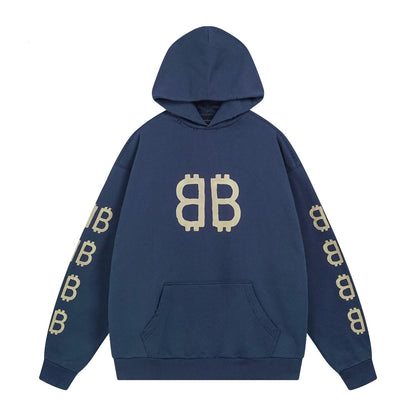 BALENCIAGA 泥巴手繪磨爛洗水做舊長袖連帽衛衣 (藍色)