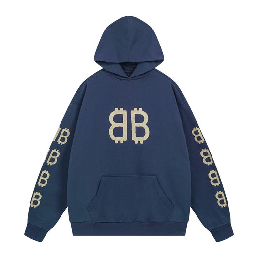 BALENCIAGA 泥巴手繪磨爛洗水做舊長袖連帽衛衣 (藍色)