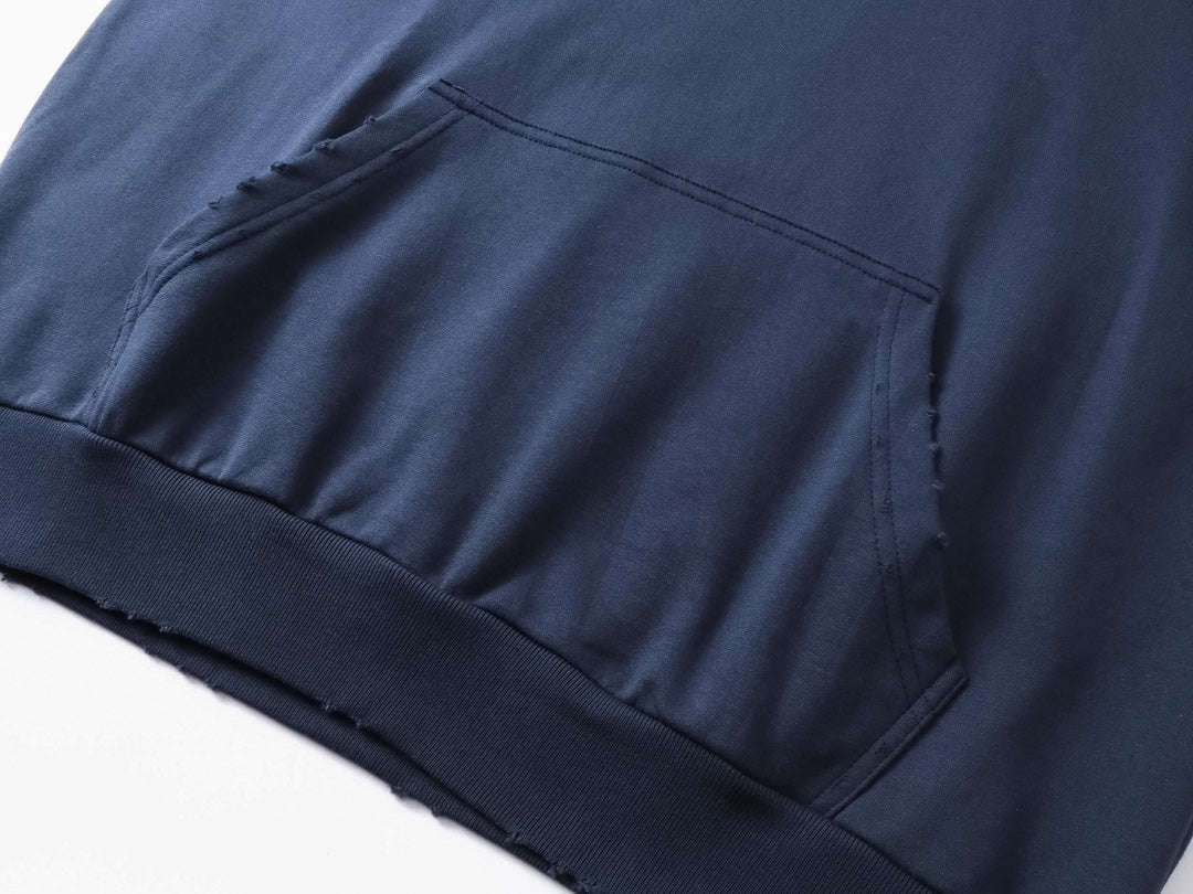 BALENCIAGA 泥巴手繪磨爛洗水做舊長袖連帽衛衣 (藍色)