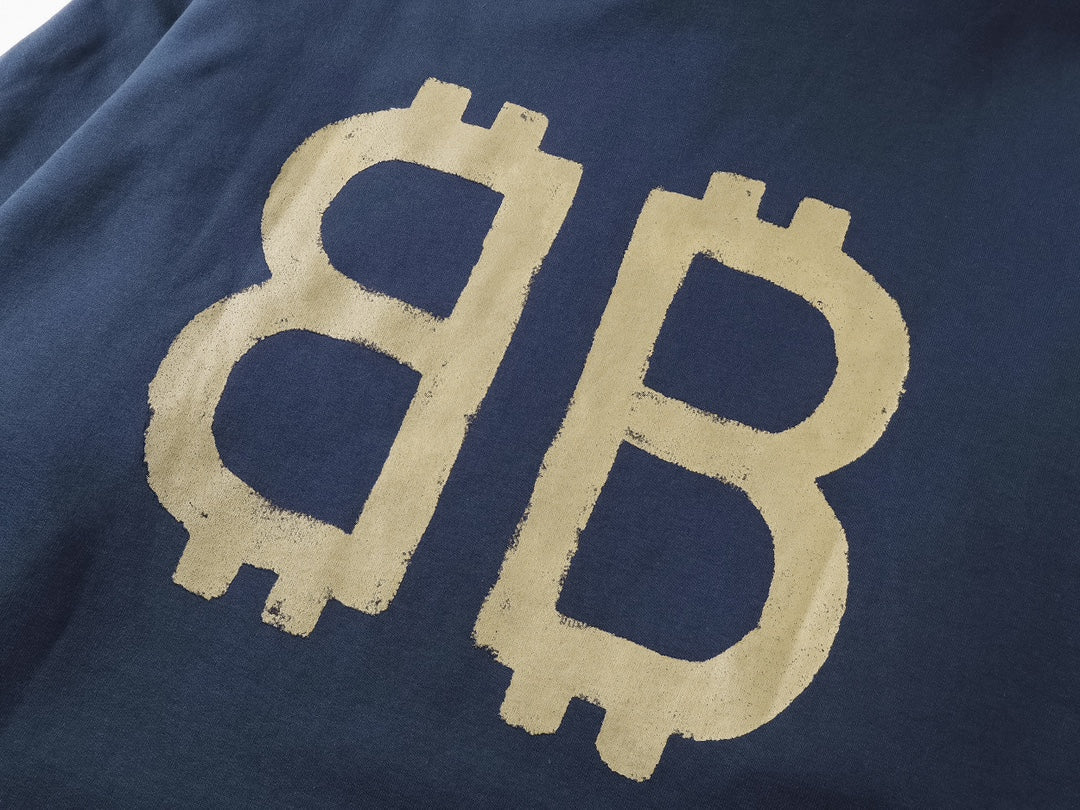 BALENCIAGA 泥巴手繪磨爛洗水做舊長袖連帽衛衣 (藍色)