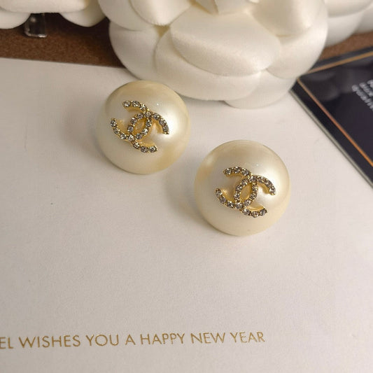 CHANEL 浪漫雪花晶鑽 珍珠耳環