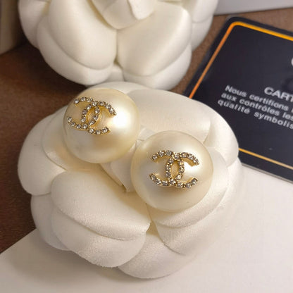 CHANEL 浪漫雪花晶鑽 珍珠耳環