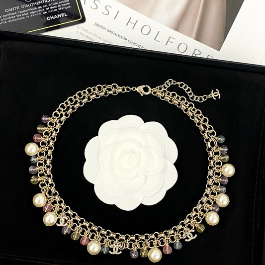 CHANEL 色琉璃水晶珍珠項鍊