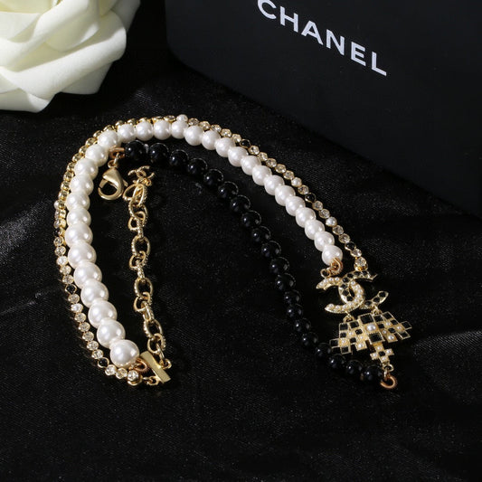 CHANEL 雙C 珍珠皇冠頸鏈