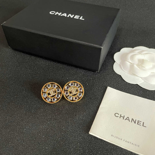 CHANEL 雙C滿鑽耳釘
