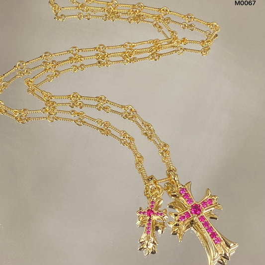 CHROME HEARTS 粉鑽雙十字項鍊