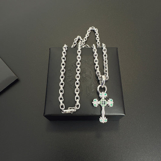 CHROME HEARTS 中古風格綠鑽項鍊