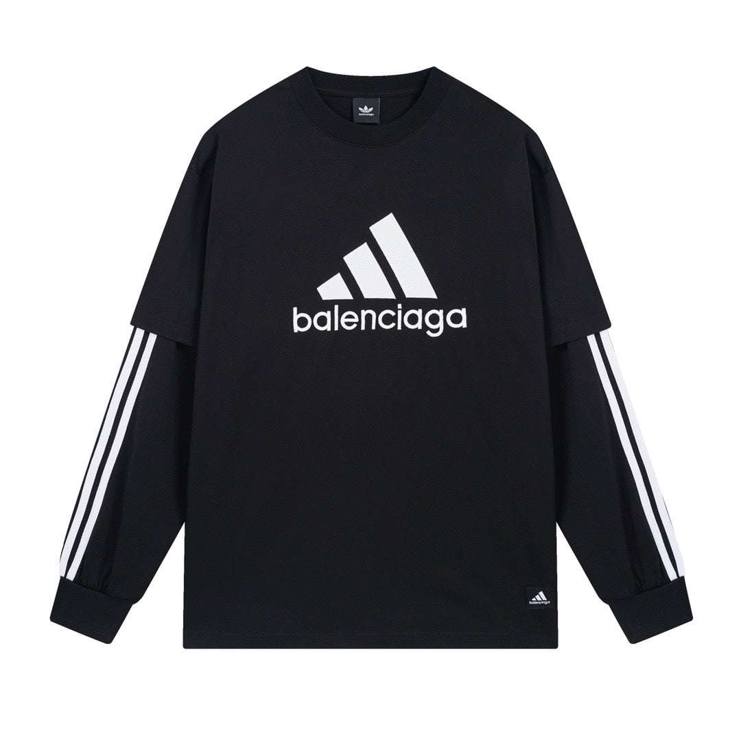 BALENCIAGA X Adidas前面經典LOGO組合刺繡長袖T (黑)