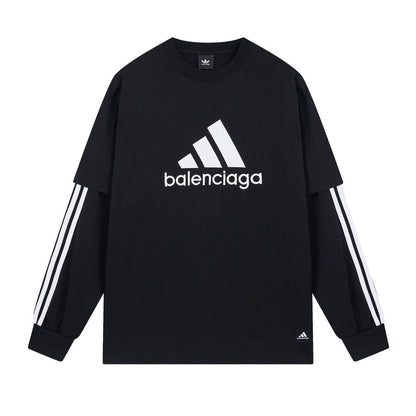 BALENCIAGA X Adidas前面經典LOGO組合刺繡長袖T (黑)
