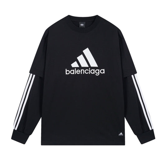 BALENCIAGA X Adidas前面經典LOGO組合刺繡長袖T (黑)