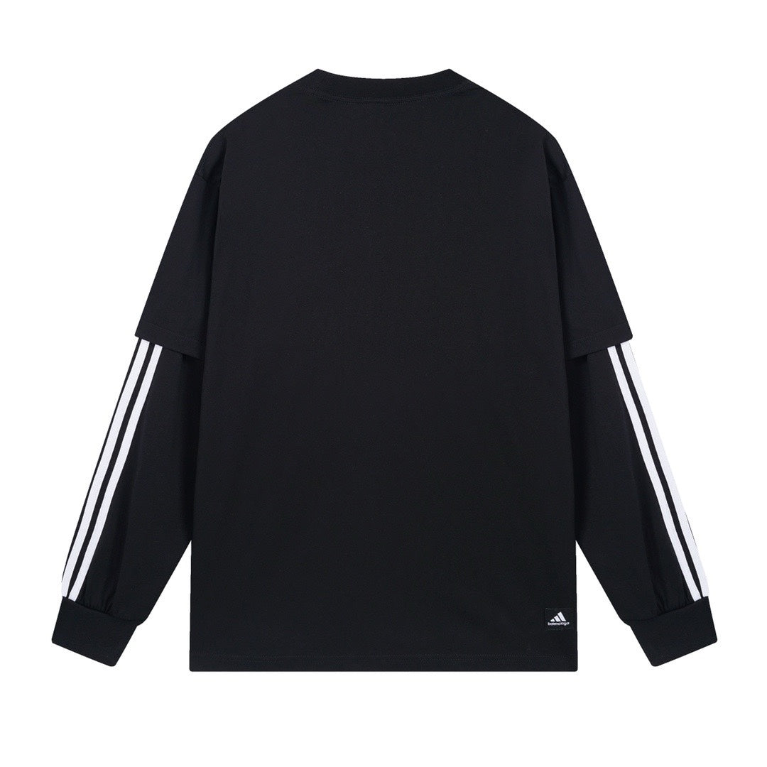 BALENCIAGA X Adidas前面經典LOGO組合刺繡長袖T (黑)